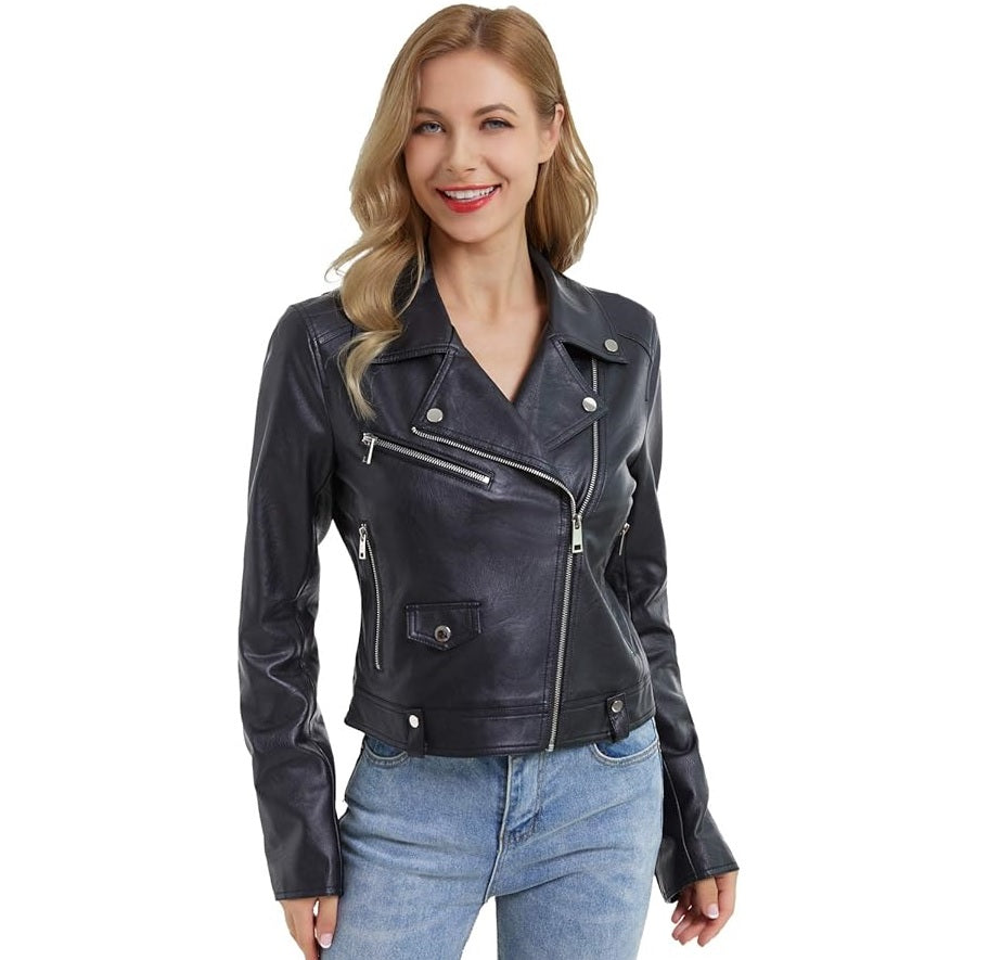 XAYWEAR black biker jacket for women featuring zipper details, perfect short women jacket for stylish looks