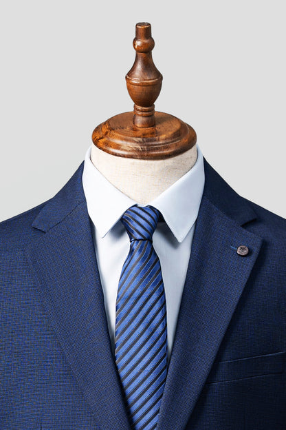 XAYWEAR Blue Suit for Men Formal with classic fit and stylish striped tie on display
