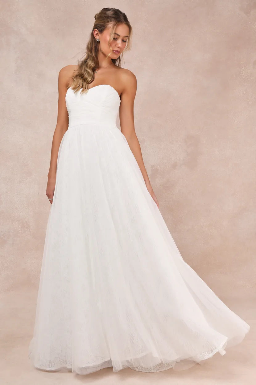XAYWEAR elegant strapless white bridal gown with flowing skirt perfect for weddings