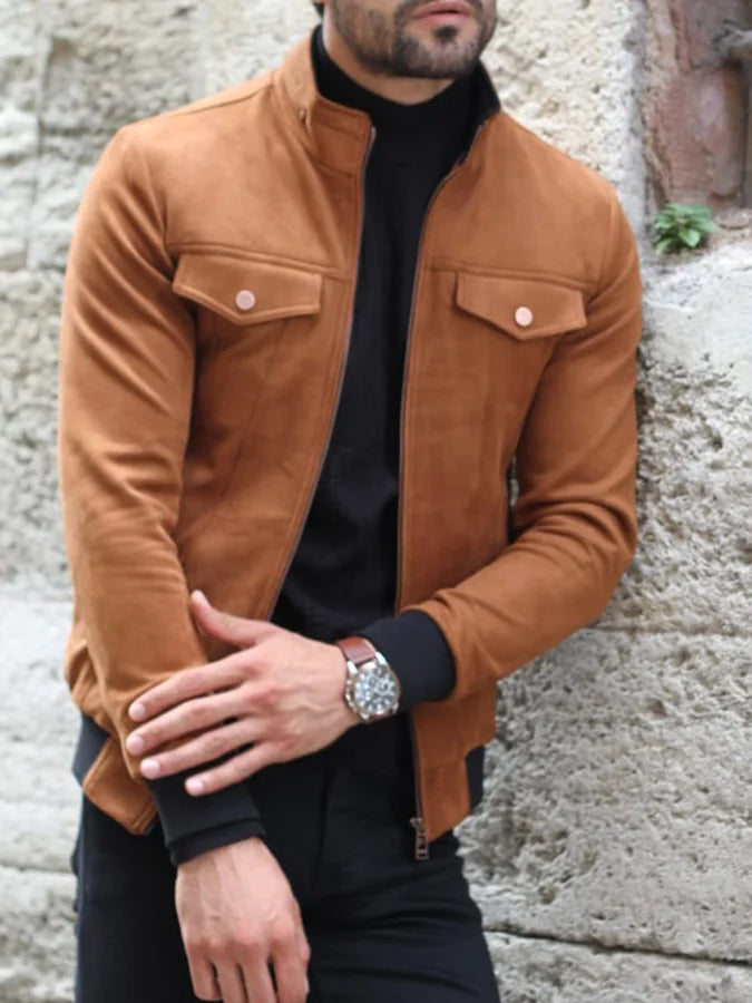 XAYWEAR brown winter jacket for men with front pockets and zipper closure