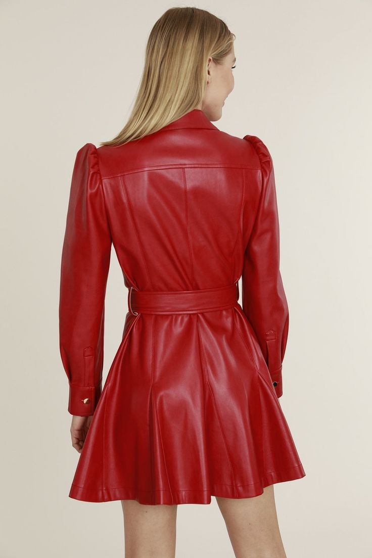 XAYWEAR Belted Leather Dress for Women in Red