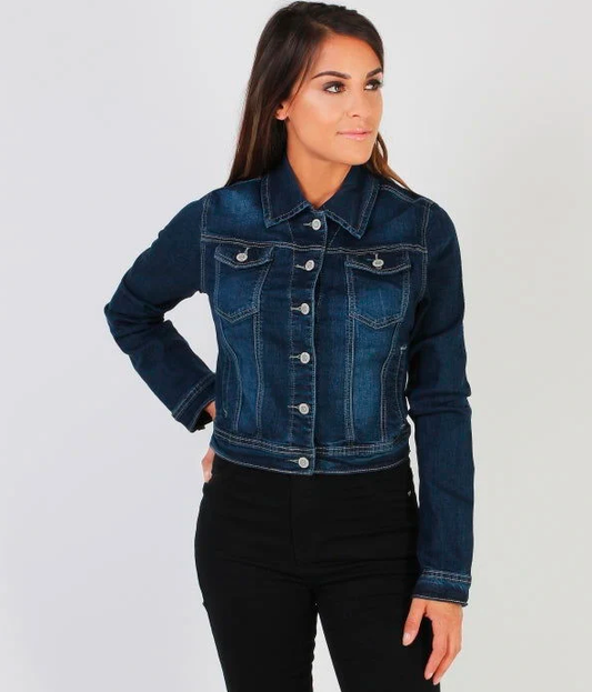 XAYWEAR classic wash denim jacket featuring a cropped design and button-up front for a stylish look
