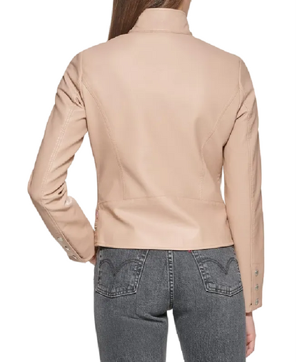 XAYWEAR Stand Collar Faux Leather Jacket with Zipper Detail