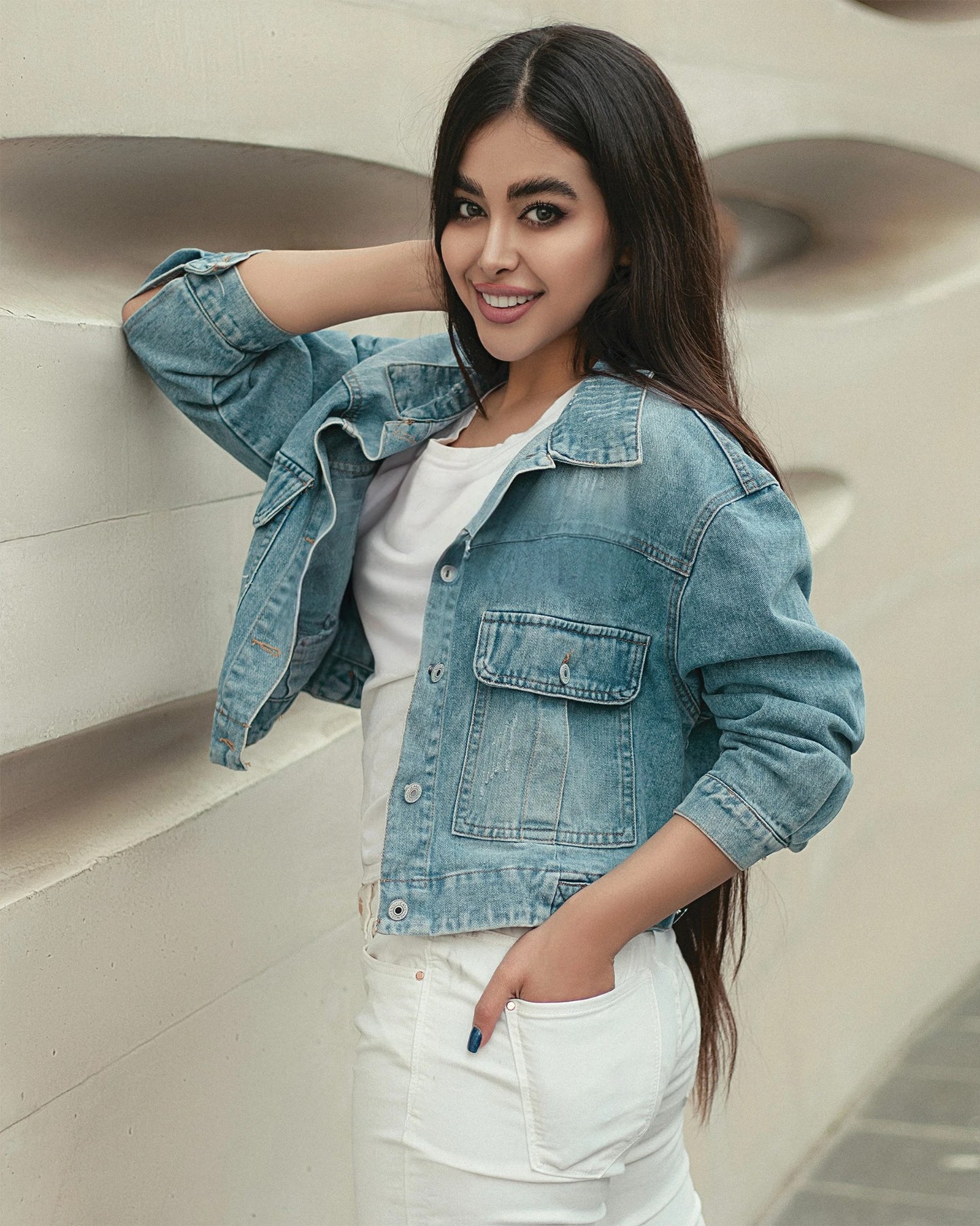 XAYWEAR denim jacket for women featuring classic blue wash and button front styling