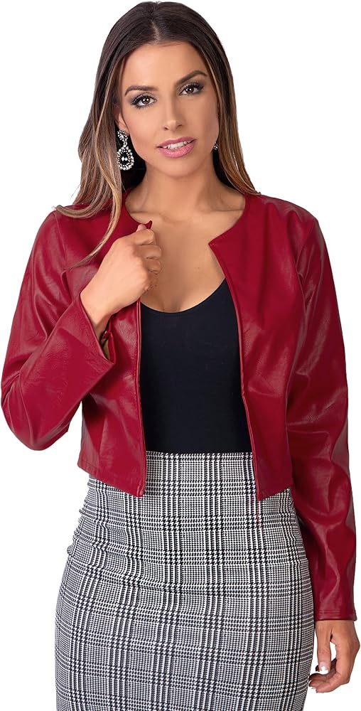 XAYWEAR faux leather cropped jacket in red with a stylish design, perfect for casual wear