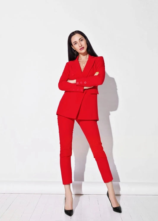 XAYWEAR red formal wear suit for women with tailored blazer and slim pants