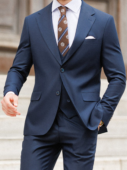 XAYWEAR navy blue formal wedding suit with matching vest and striped shirt