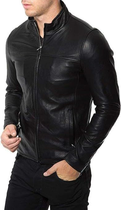 XAYWEAR high-quality black leather jacket with a sleek design and a fitted silhouette