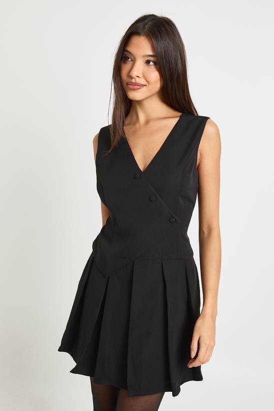 XAYWEAR Waistcoat Pleated Skirt Playsuit