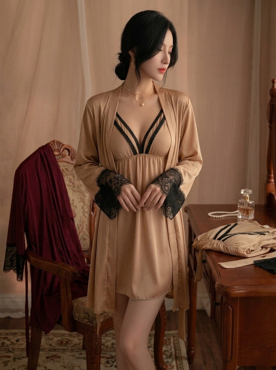 XAYWEAR BabyDoll Short 2-Piece Shamiz Gown Style Strechable  Net Lingerie