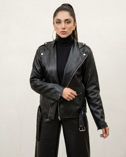 XAYWEAR Premium Black Faux Leather Outfit for Women