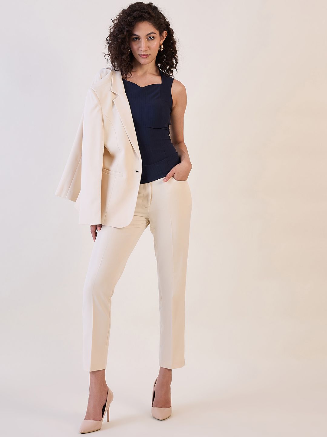 XAYWEAR Navy Blue Sweetheart Neck Top for Women
