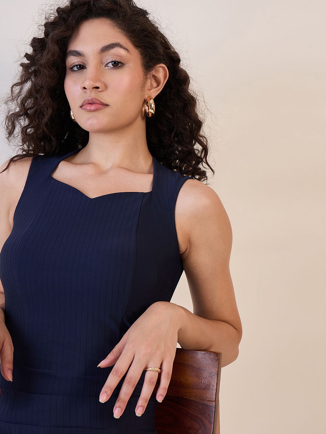 XAYWEAR Navy Blue Sweetheart Neck Top for Women