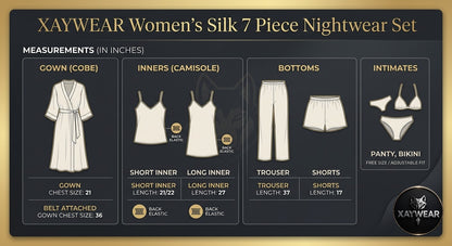 XAYWEAR Women's Silk 7 Piece Nightwear Set