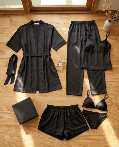 XAYWEAR Women's Silk 7 Piece Nightwear Set