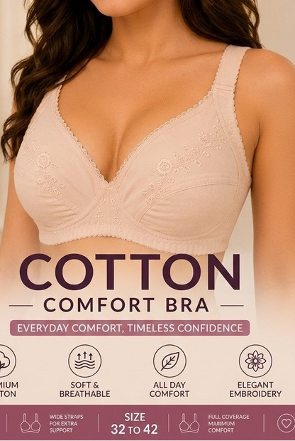 XAYWEAR Adjustable Hook Closure Embroidery Design Cotton Bra - PACK OF 3