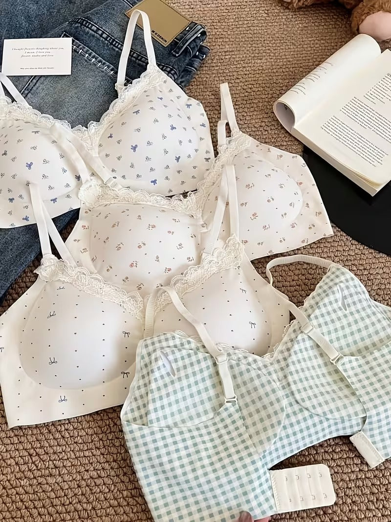 Pack of 3 Summer French Floral bra - 30 / Black|Pink|White
