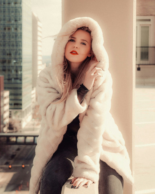 XAYWEAR women coat white faux fur hooded warm winter outerwear stylish fit