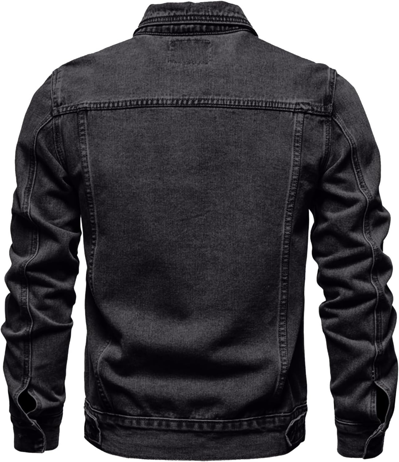 XAYWEAR men denim jacket in black shown from the back with stitched detailing and long sleeves