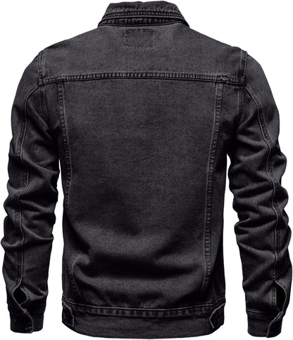 XAYWEAR men denim jacket in black shown from the back with stitched detailing and long sleeves