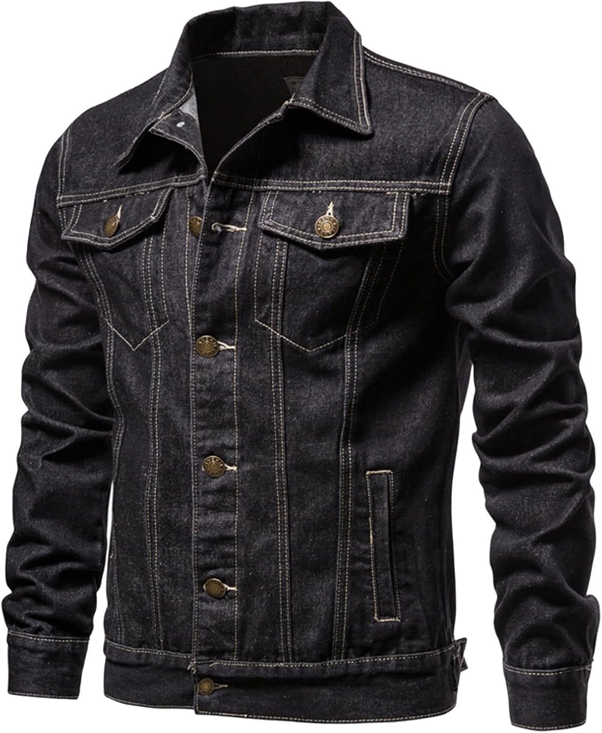 XAYWEAR men denim jacket in black with button front and chest pockets