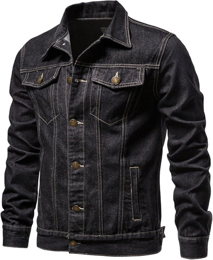 XAYWEAR men denim jacket in black with button front and chest pockets