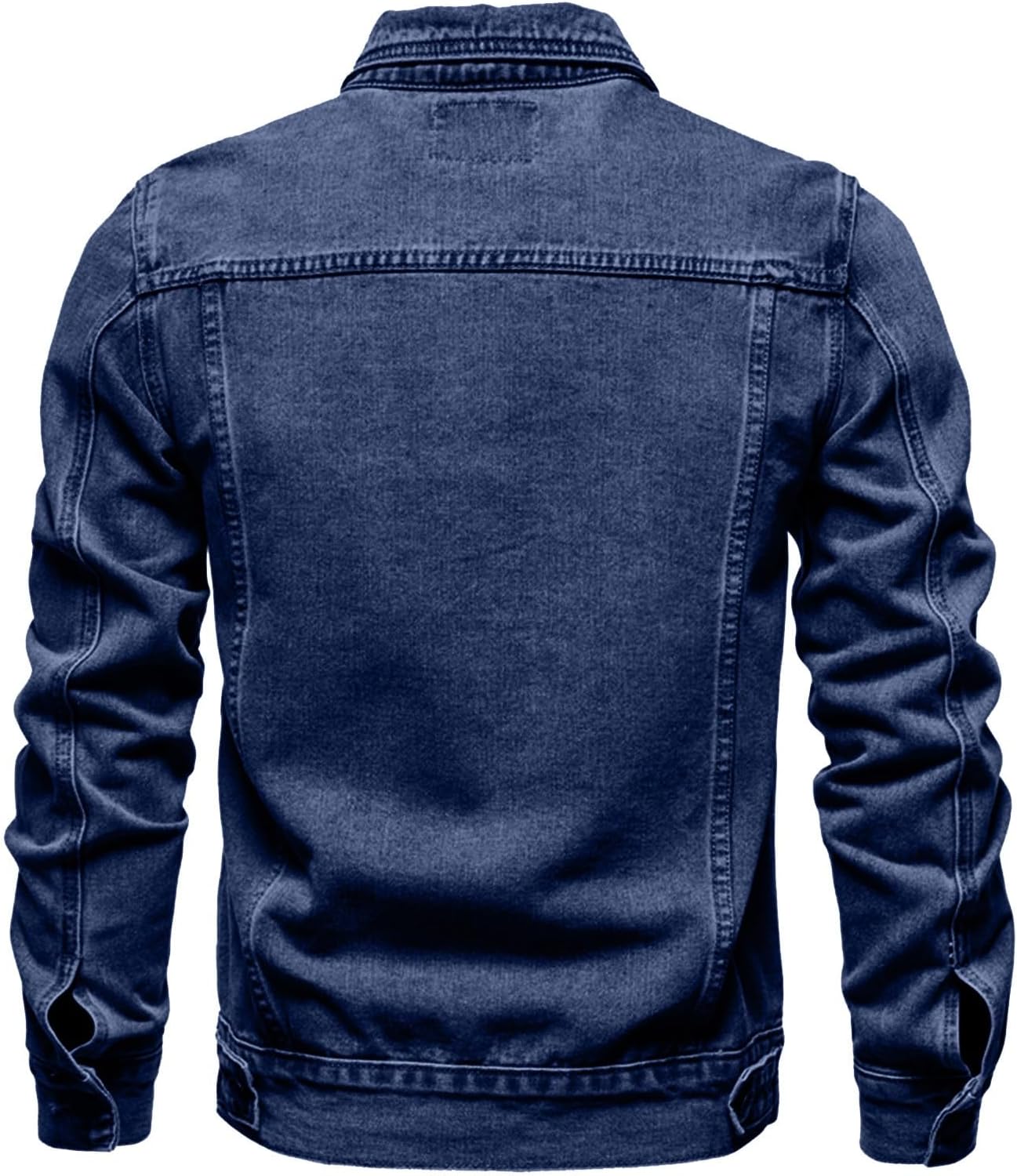 XAYWEAR men denim jacket in dark blue shown from the back with long sleeves and classic stitching