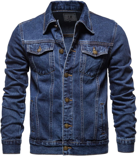 XAYWEAR men denim jacket in dark blue with button closure and chest pockets