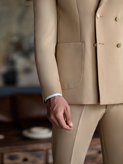 XAYWEAR beige double-breasted suit for men with tailored fit and gold buttons