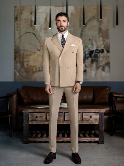 XAYWEAR beige double-breasted suit for men with tailored fit and matching trousers