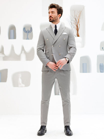 XAYWEAR Two-Piece Suit for Men in Light Gray with Double Breasted Design and Matching Pants