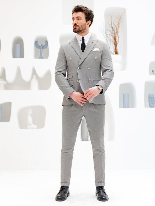 XAYWEAR Two-Piece Suit for Men in Light Gray with Double Breasted Design and Matching Pants