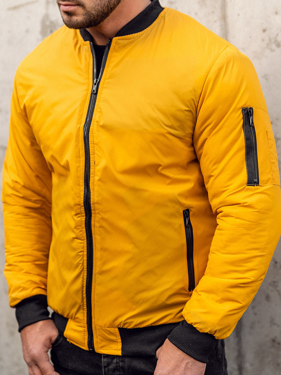 XAYWEAR men yellow jacket bomber style with black zipper and cuffs for casual wear