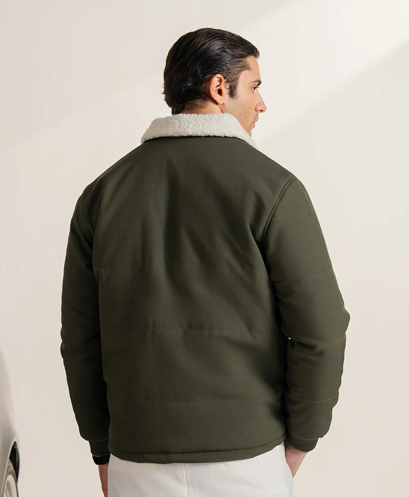 Olive winter jacket for men from XAYWEAR featuring a stylish fur collar and warm insulation