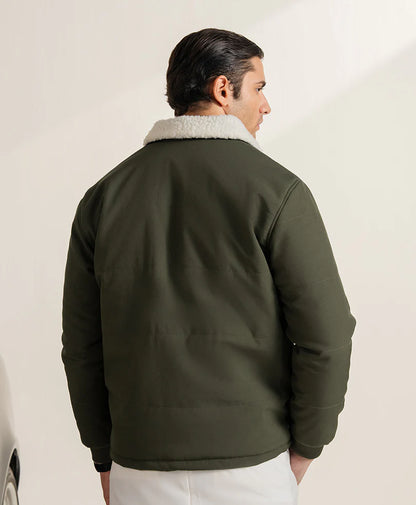 Olive winter jacket for men from XAYWEAR featuring a stylish fur collar and warm insulation