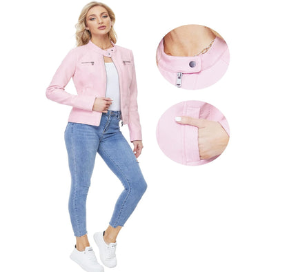XAYWEAR pink jacket for women styled with high collar and zippered pockets