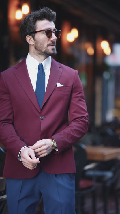 XAYWEAR The Burgundy and Blue Modern Fit Two-Piece Suit for Men