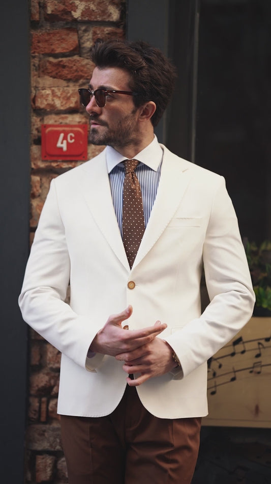 XAYWEAR Cream Jacket and Brown Pants Two Piece Suit for Men
