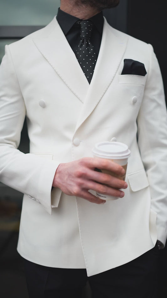 XAYWEAR Ivory Double Breasted Tuxedo Blazer