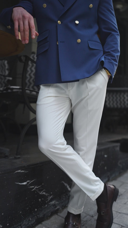 XAYWEAR Cobalt Blue Double-Breasted Blazer Suit For Men