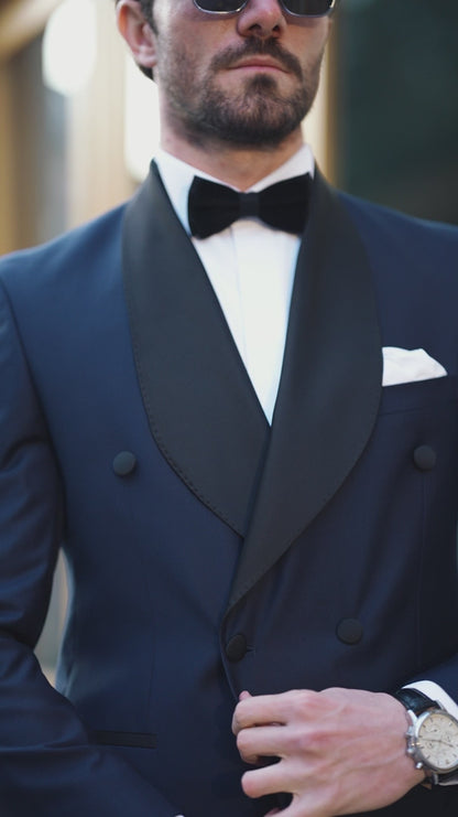 XAYWEAR The Midnight Blue Double-Breasted Two-Piece Suit For Men