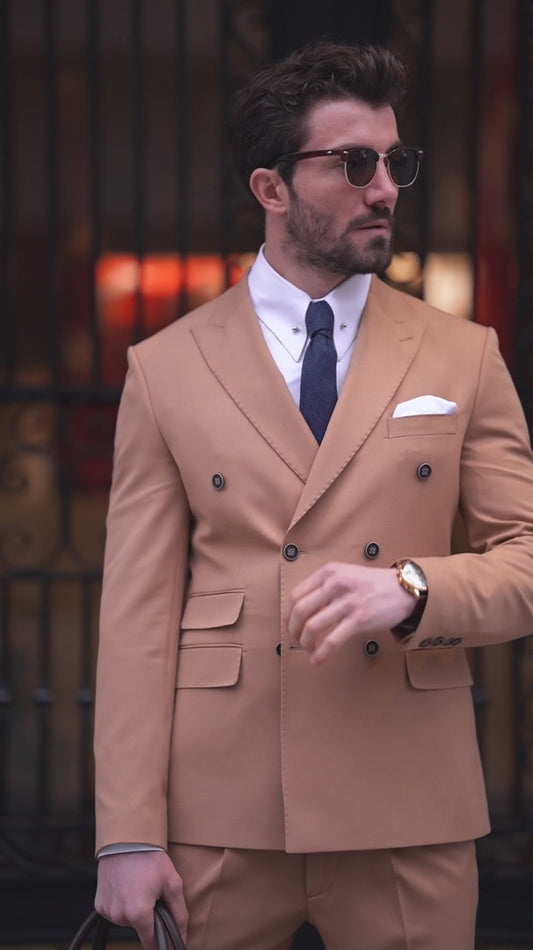 XAYWEAR The Elegant Tan Double-Breasted Two-Piece Suit for Men