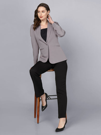 XAYWEAR gray blazer paired with black pants for a professional women suit outfit