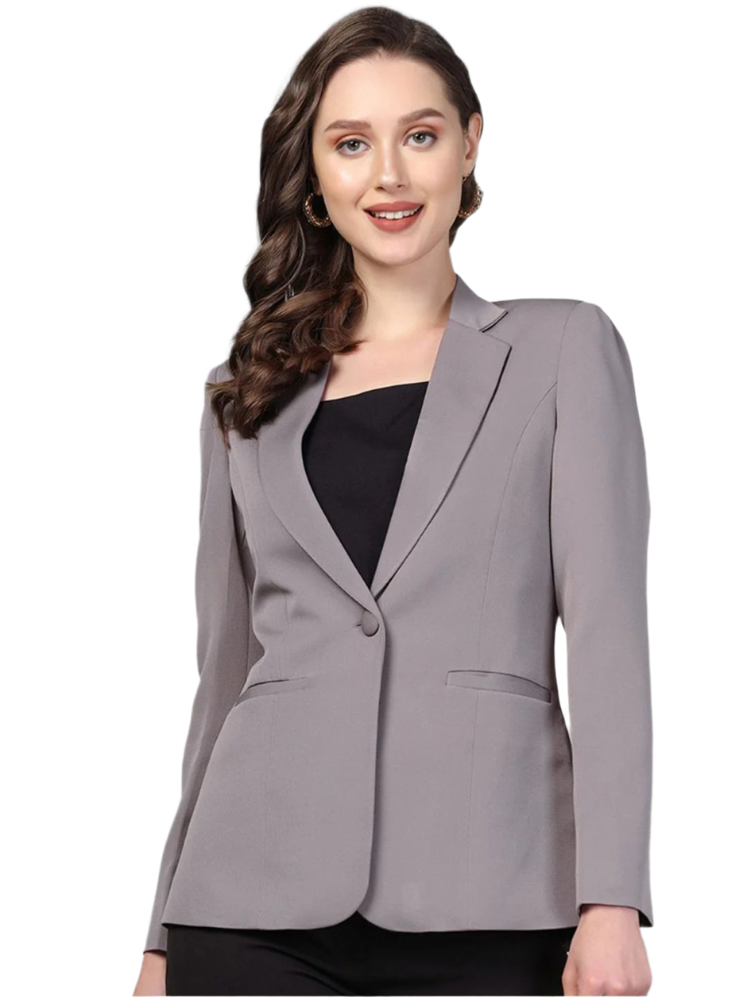 XAYWEAR gray blazer for professional women suit with tailored fit and single-button closure