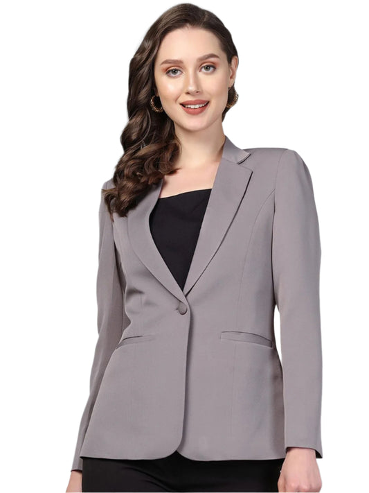 XAYWEAR gray blazer for professional women suit with tailored fit and single-button closure