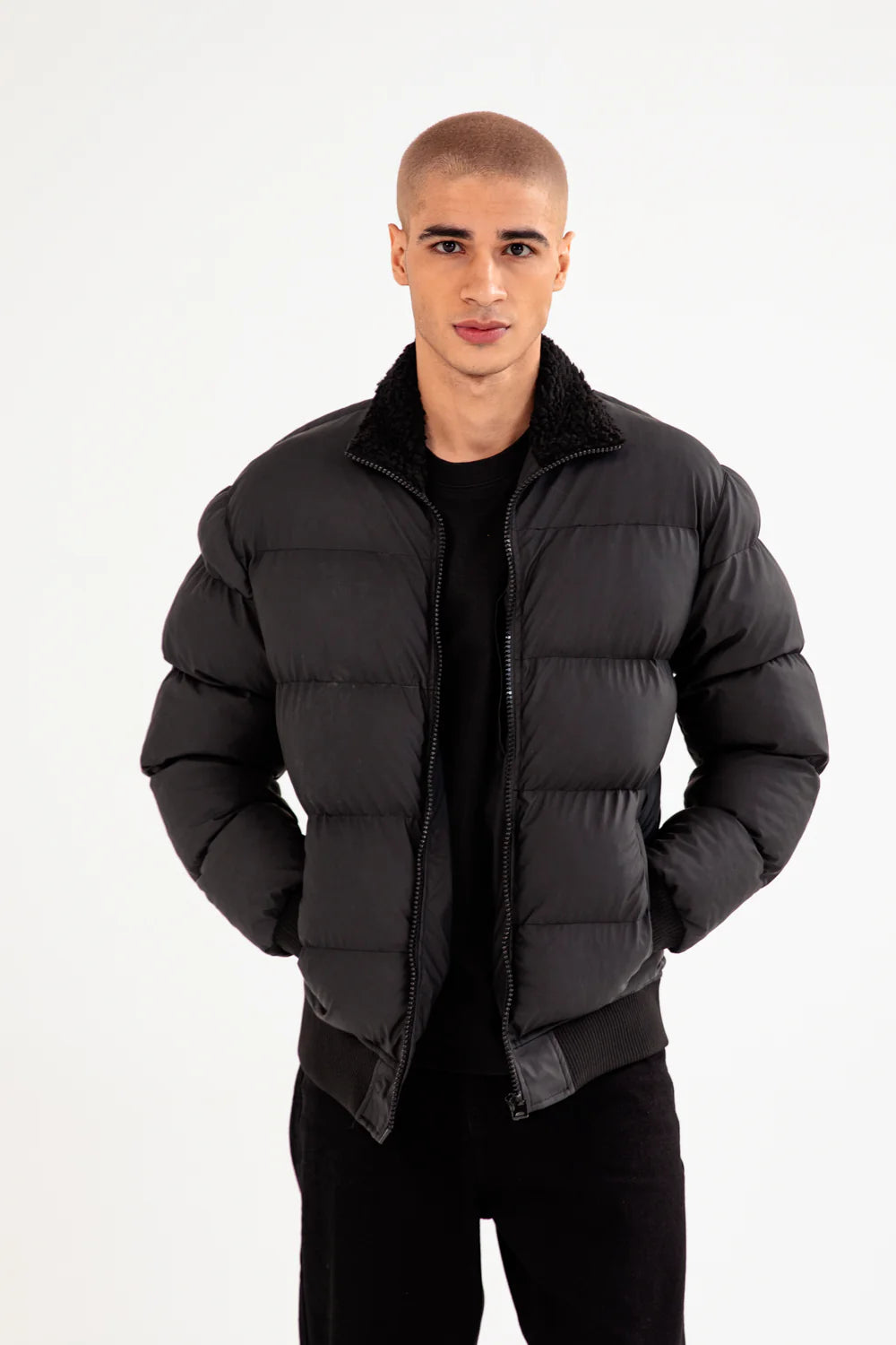 XAYWEAR Black Puffer Jacket for Men with Soft Collar and Comfortable Fit