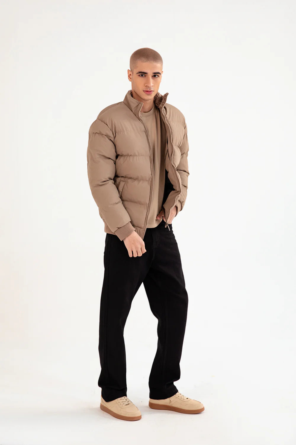 XAYWEAR Tan Puffer Jacket for Men with a Stylish and Comfortable Fit