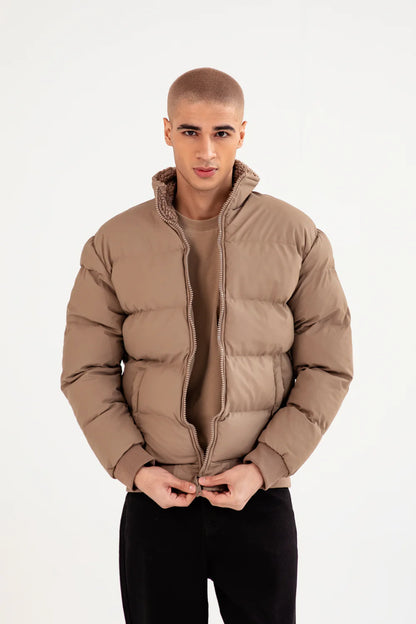 XAYWEAR Brown Puffer Jacket for Men with a Cozy Fit and Stylish Design