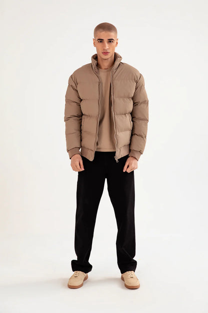 XAYWEAR Men's Puffer Jacket in Beige with a Stylish Design for Cold Weather