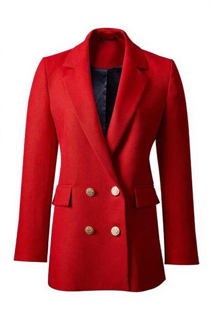 XAYWEAR Red blazer for women featuring a double-breasted design and gold buttons